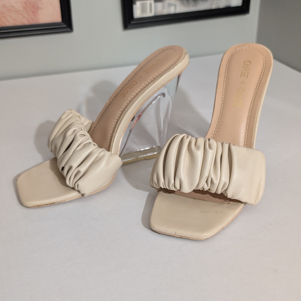 Chase + Chloe Beige Heeled Mules - Picture 2 of 5